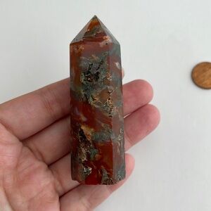 Red moss agate crystal tower